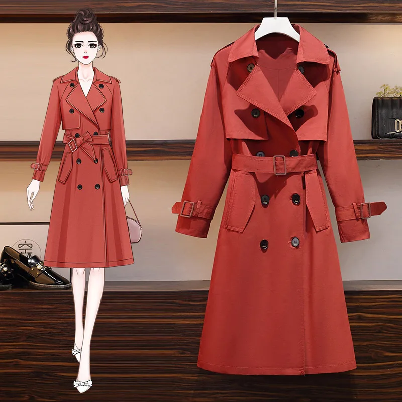 

Женский двубортный тренчкот, Повседневная Длинная ветровка с поясом, Осень-зима 2021