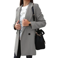 women jackets long sleeve fashion wide lapel double line buttons warm coat outwear lady trench autumn winter
