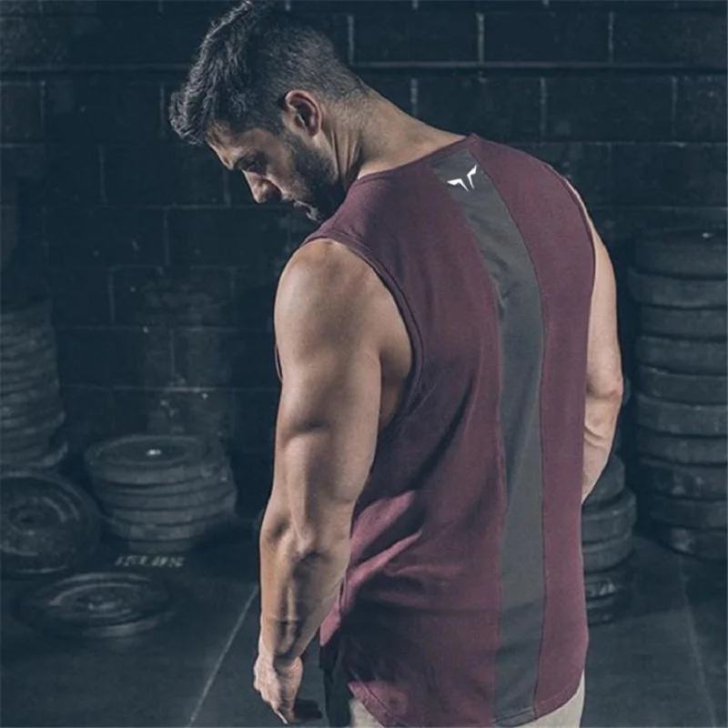 

JANSANELIN New Summer Breathable Elastic Fitness Color Matching Vest Muscle Men Trend Running Sports Leisure Top