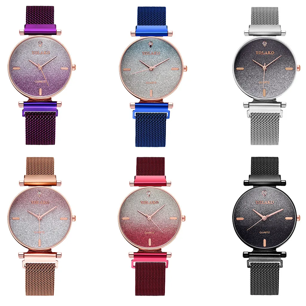 

reloj hombre YOLAKO Quartz Stainless Steel Band Women Magnet Buckle Gradient Color Watch relogio erkek kol saati Hot Sales #10