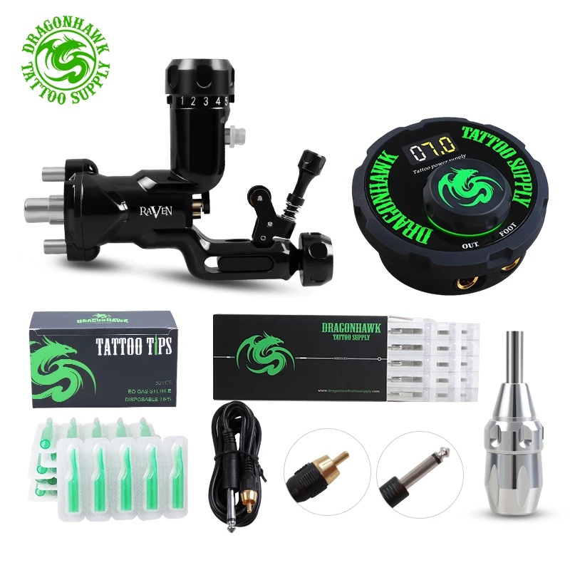 

Professional Rotary Tattoo Kit Raven Machine Shader Liner Mix Size Needles Set Tattoo Guns Tattoo Artist Supplies