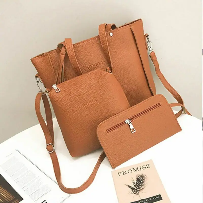 

9 Colors Dropshipping 4PCS Handbag Set Women PU Leather Shoulder Bag Four-Piece Shoulder Bag Tote Messenger Purse Bag