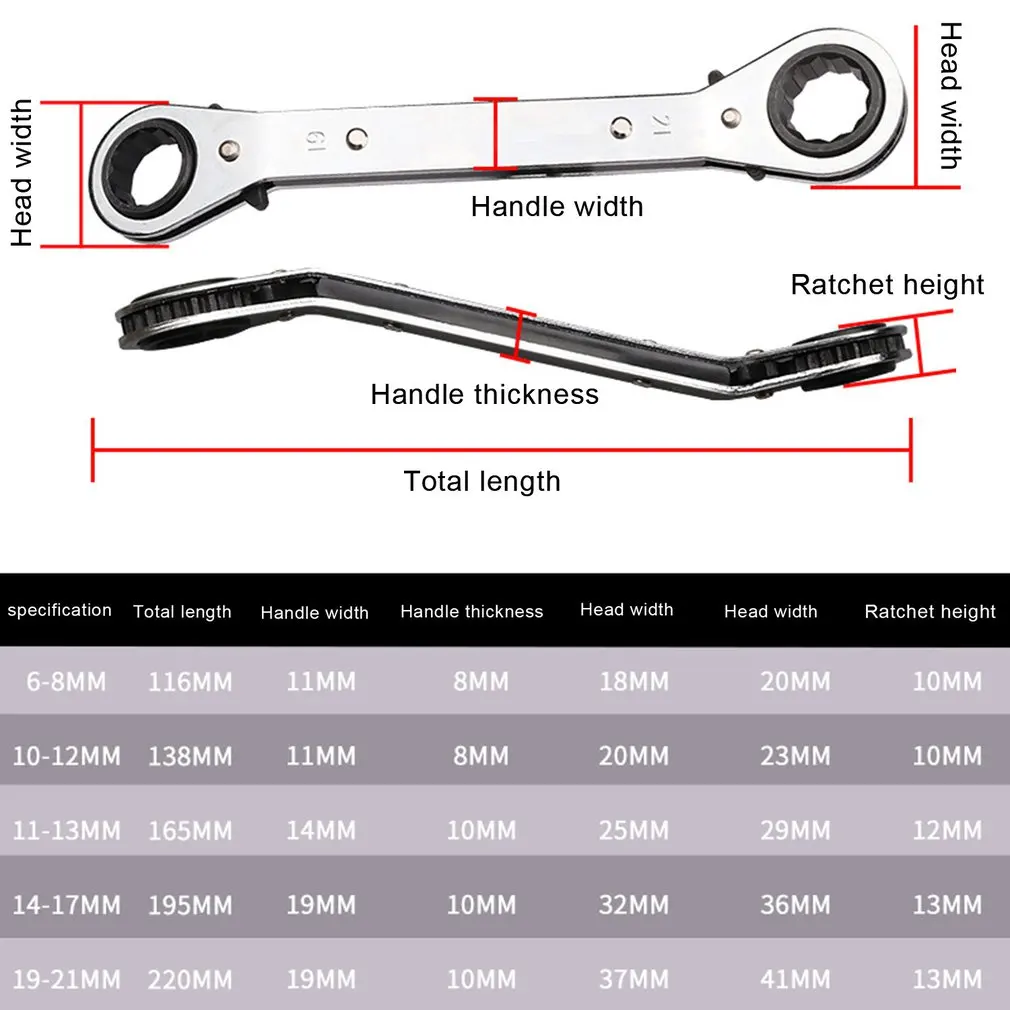 

5pcs/set Curved Double Head Ratchet Reversible Ratchet Handle Wrench Metric Hand Tool Ratchet Ring Tensioner