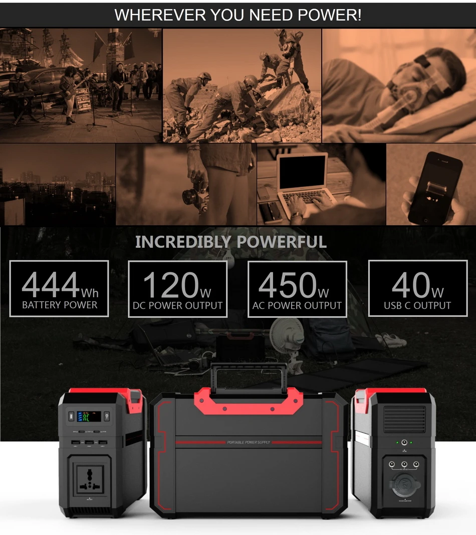 

New design 450W lithium-ion polymer battery Portable Generator Power Station Home Camping Emergency Battery