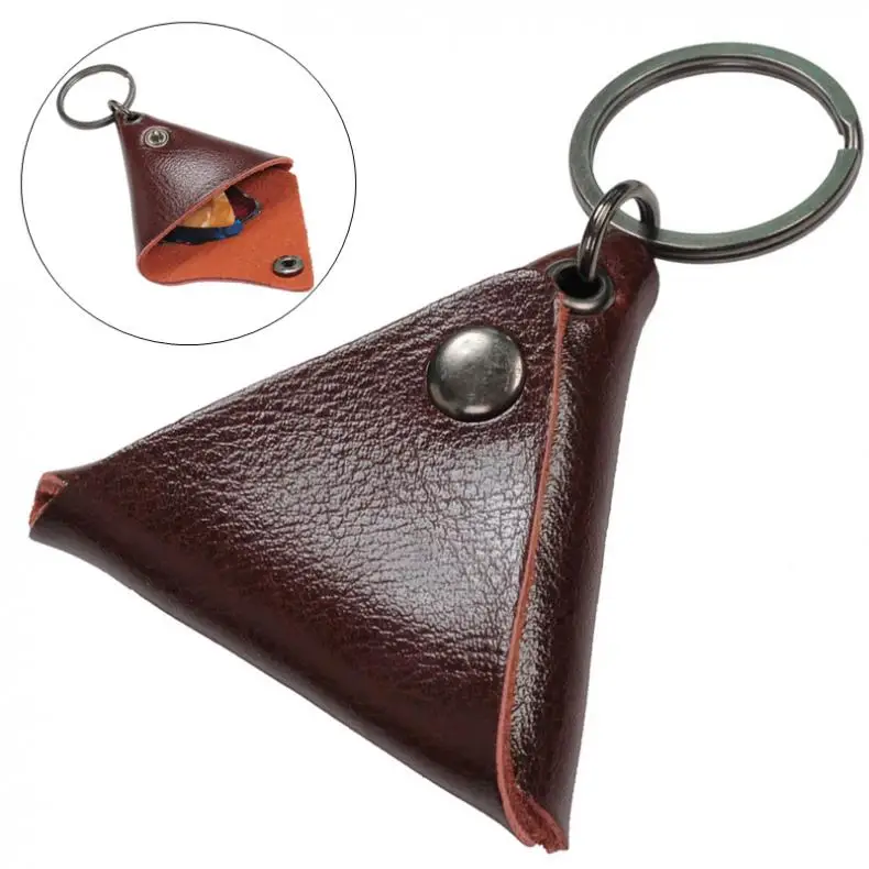 

Genuine Leather Trangle Guitar Ukulele Picks Plectrums Pocket Cover Case Stroage Soft Bag Keychain Shape Guitar Accessories