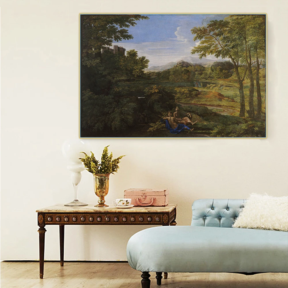 

Citon Nicolas Poussin《Landscape with Two Nymphs and a Snake》Canvas Art Oil painting Artwork Picture Wall decor Home Decoration
