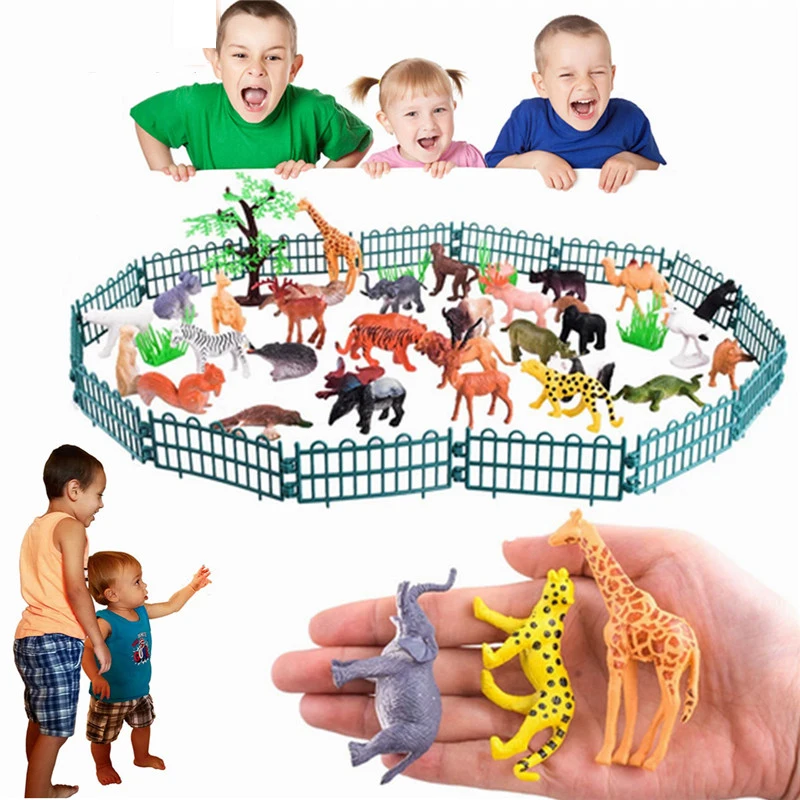 

53 шт./компл. игрушка-животное, имитация мини-джунглей, динозавр, искусственный зоопарк, пластиковая коллекция, Детская модель, экшн-персонаж,...