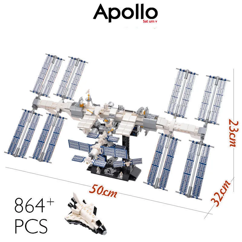 

City Space Station Shuttle Launch Tower Spacecraft Aerospaces Technical Saturn V Rocket Building Blocks Bricks Toys For Children