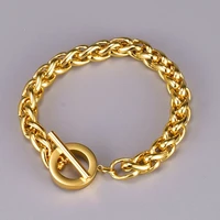 vintage trendy thick chain bracelet ladies fashion 18k gold plated stainless steel hand wrist chain 20cm with ot buckle