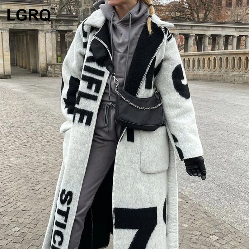 

[LGRQ] Loose Letter Warm Double-sided Woolen Coat Parkas New Long Sleeve Women Streetear Fashion Tide Autumn Winter 2021 19D5297