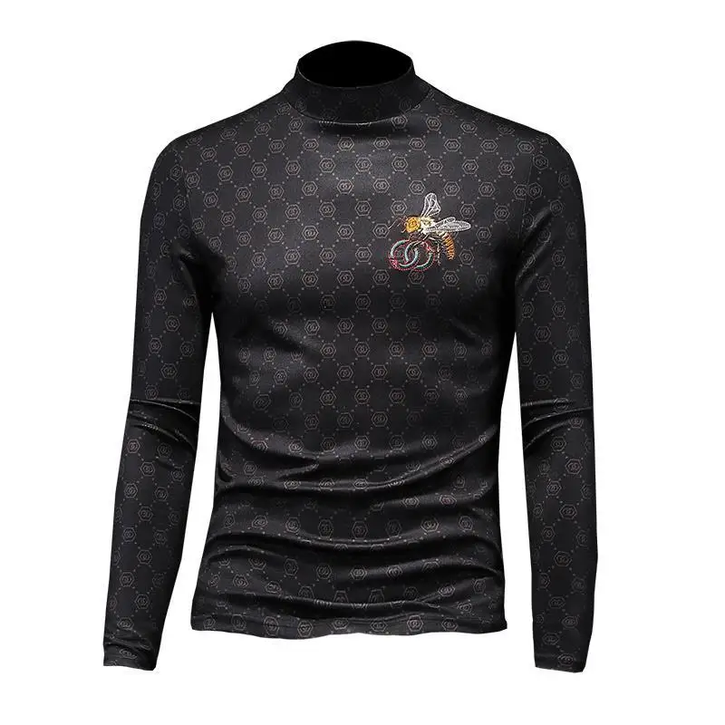 

2020 light luxury embroidered half-high-necked jacket men's cashmere thick winter long-sleeve t-shirt middle collar t-shirt
