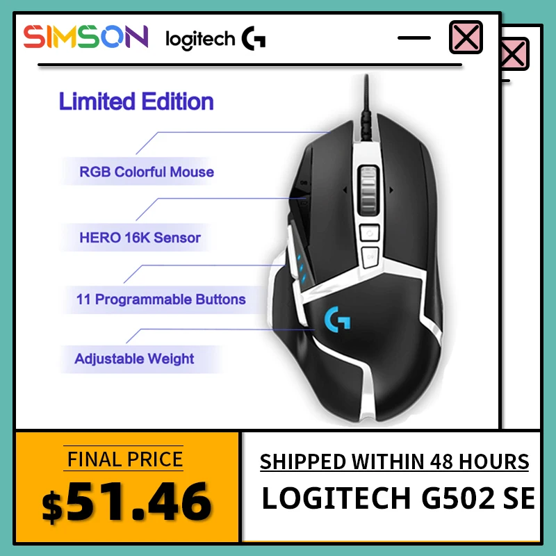 

Logitech G502 SE Wired Gaming Mouse RGB Optical HERO Sensor Mouse 16K DPI Adjustable 11 Programmable Buttons USB Mechanical