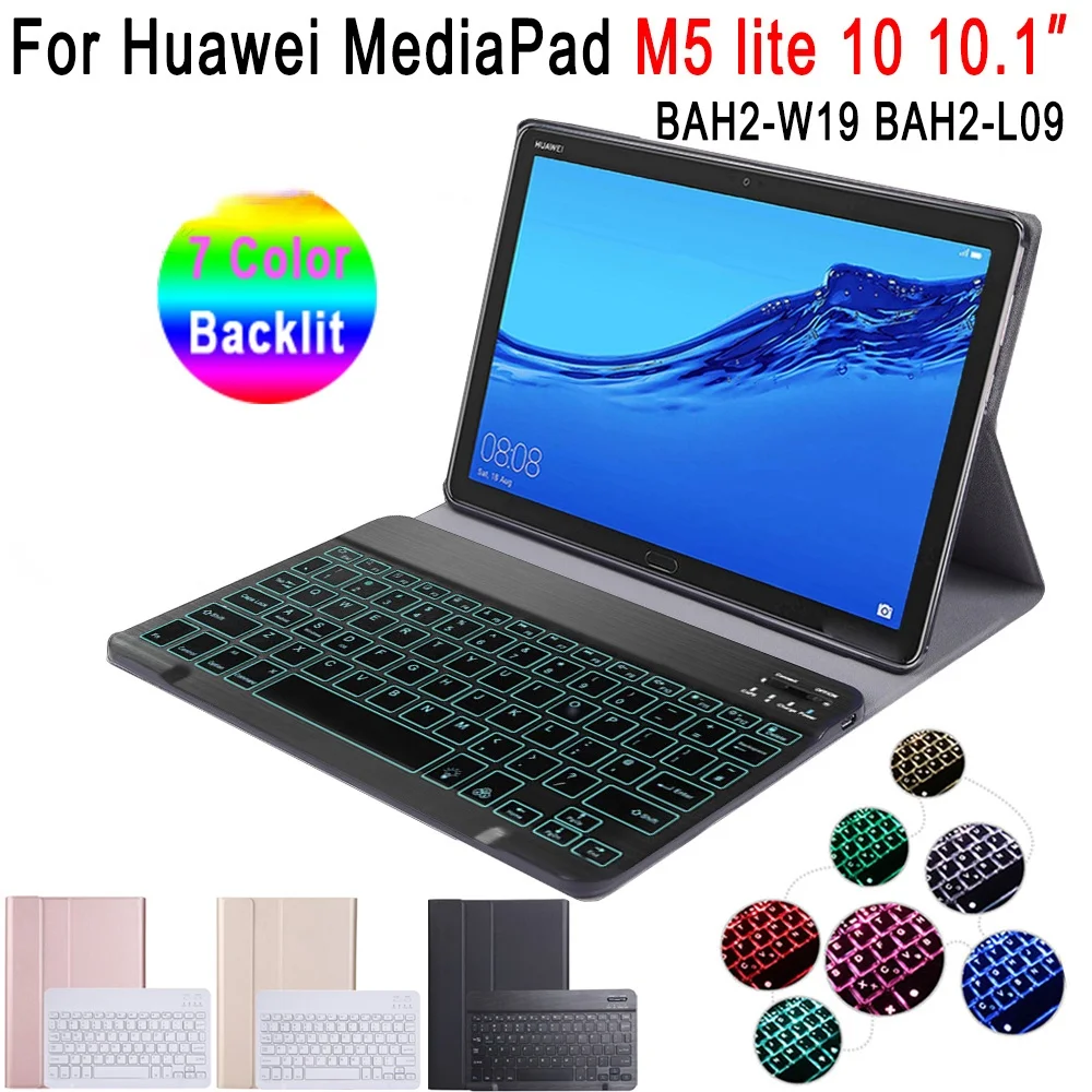 

For Huawei Mediapad M5 Lite 10 Keyboard Case 10.1 inch Tablet BAH2-W09 BAH2-L09 BAH2-W19 Bluetooth Keyboard Slim Leather Cover
