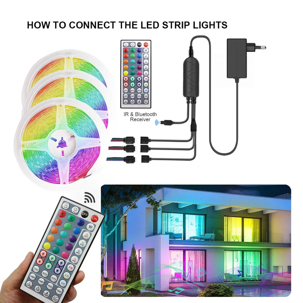 RGB Светодиодная лента SMD5050 12 В постоянного тока 5/10/15 м Гибкая полоса Bluetooth