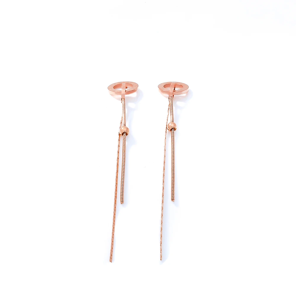 Круглые геометрические длинные висячие серьги Yhpup из розового золота с римскими