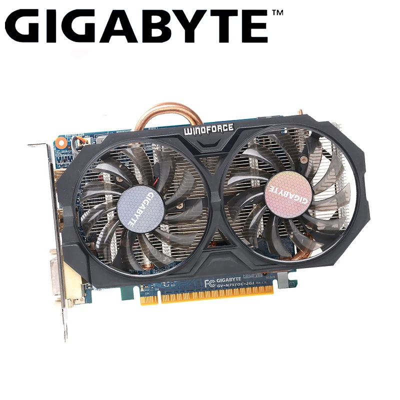Оригинальная графическая игровая ПК карта GIGABYTE GTX 750 Ti с NVIDIA GeForce 750Ti GPU 2 ГБ GDDR5 128