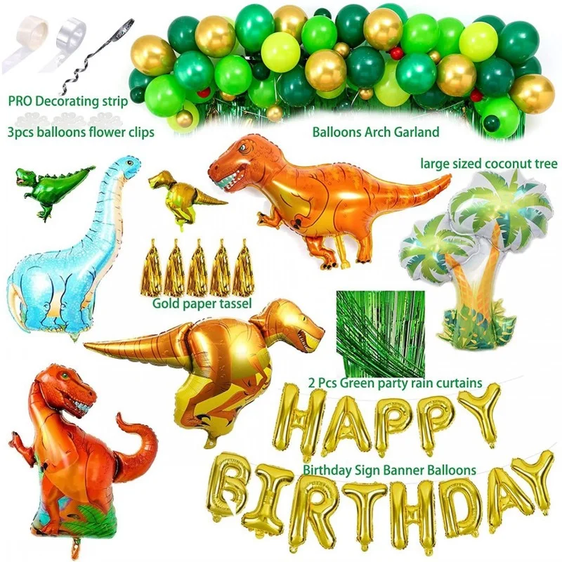 

113pcs Dinosaur Birthday Party Decoration Balloons Arch Garland Kit Happy Birthday Balloons Foil Curtain Dino Themed Party Favor
