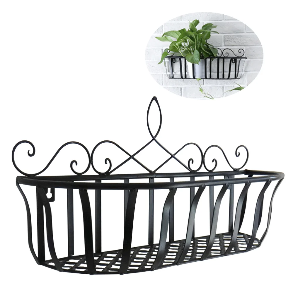 

Wall Wrought Iron Shelf Wall-mounted Storage Rack Basket Living Room Bedroom Wall Storage Platform Container (Black)