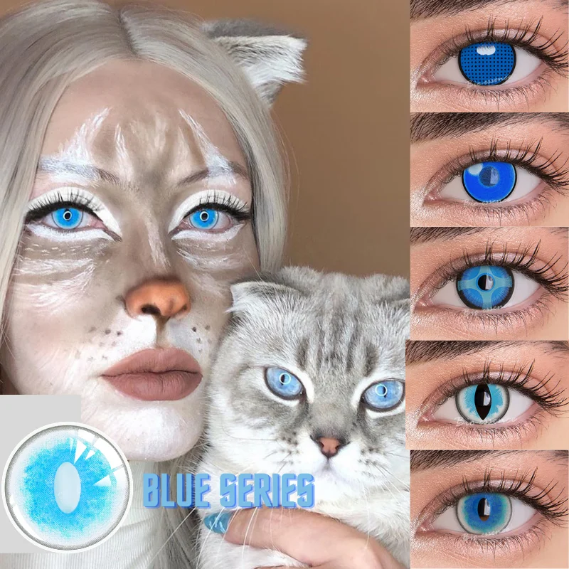 

Био-эссенция 1 пара контактных линз для Аниме Косплей Аксессуары синяя серия кошачий глаз контакты Хэллоуин Макияж цветные линзы