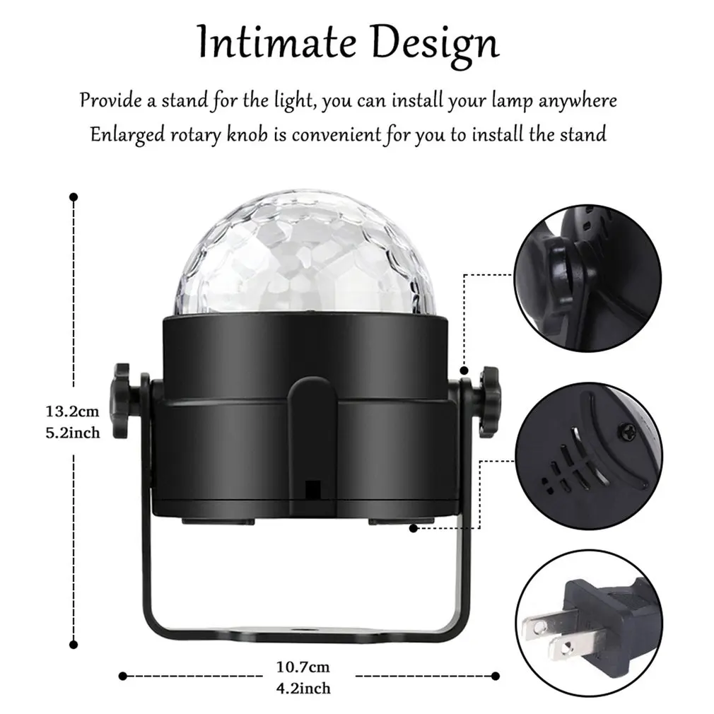 

ICOCO Mini Disco Crystal Magic Led Stage Ball Light Lamp w/Remote Voice Control