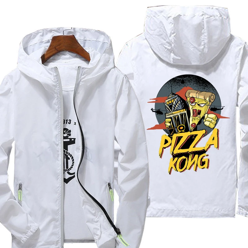 

Men anime Jackets Pizza Kong ​Windbreaker Bomber Jacket Reflective zipper thin hoodie jacket waterproof Outdoor