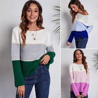 2021 fall winter womens slash neck striped knitwear female loose casual pullover sweater lady long sleeve fashion oversized top