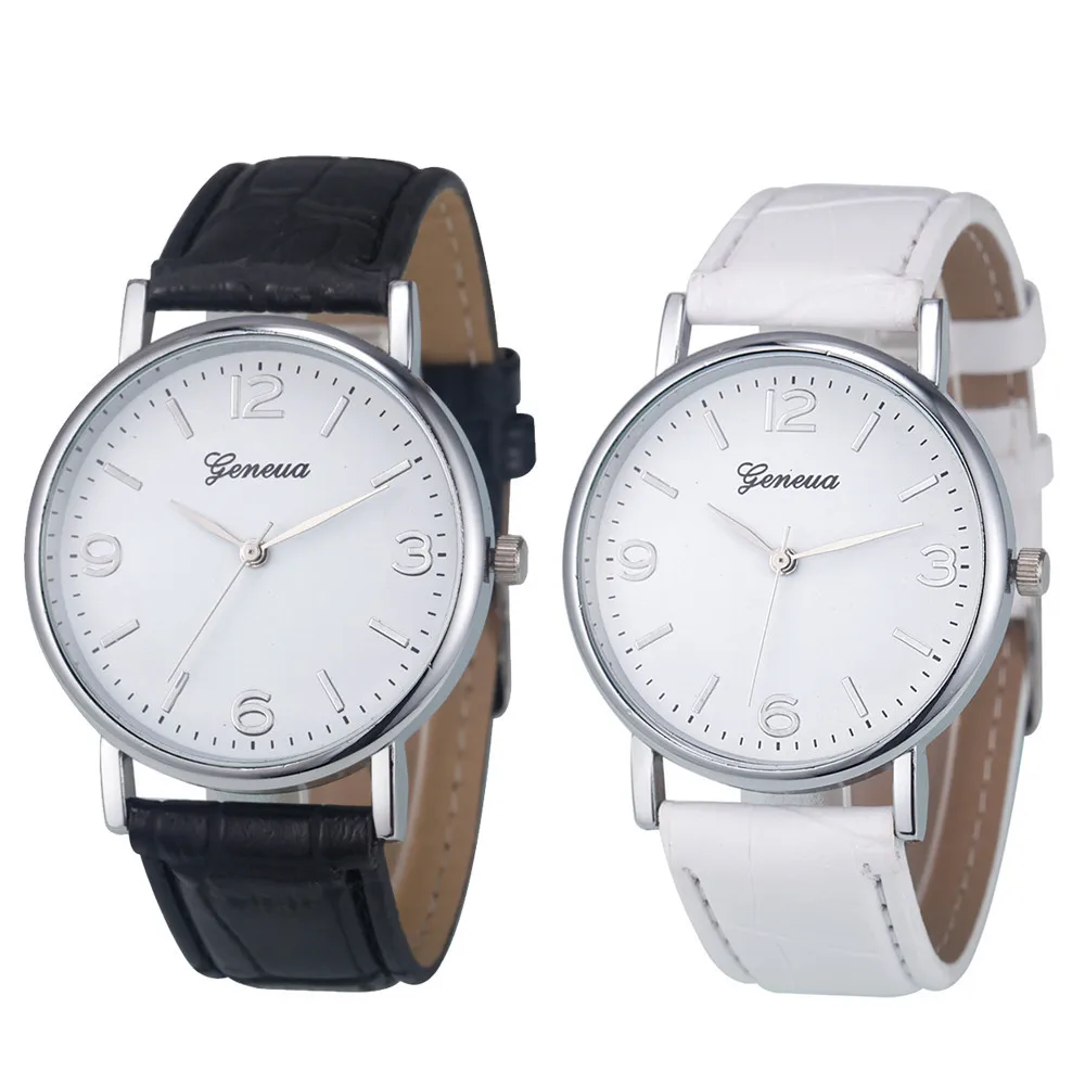 

NO.2 Brand Geneva Women's Watches Business Crocodile Leather Analog Quartz Mens Watch Clock Wristwatches montre homme 2018
