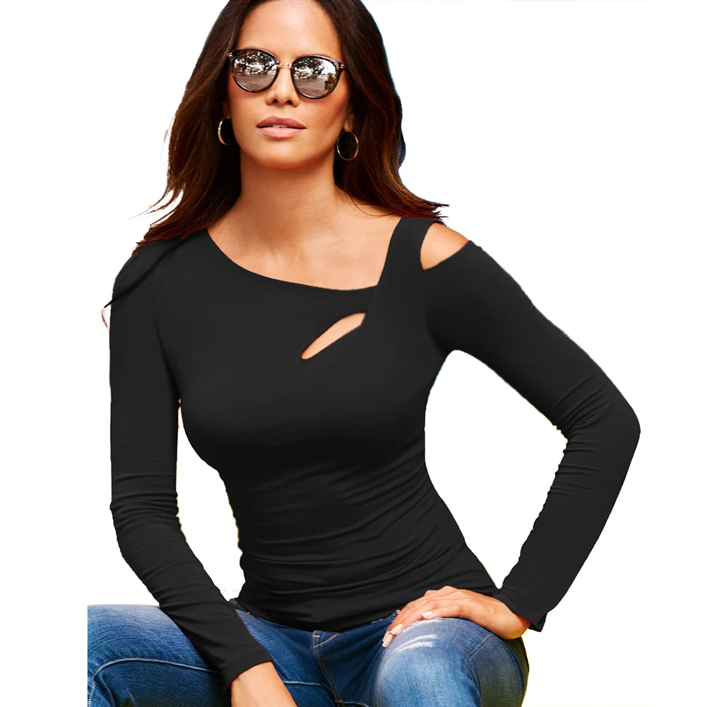 Женская летняя футболка однотонная эластичная открытая с открытыми плечами