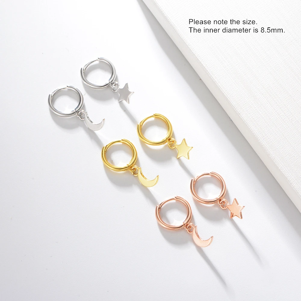 Серьги из серебра 925 пробы с подвеской в виде звезды серьга форме Луны короткие