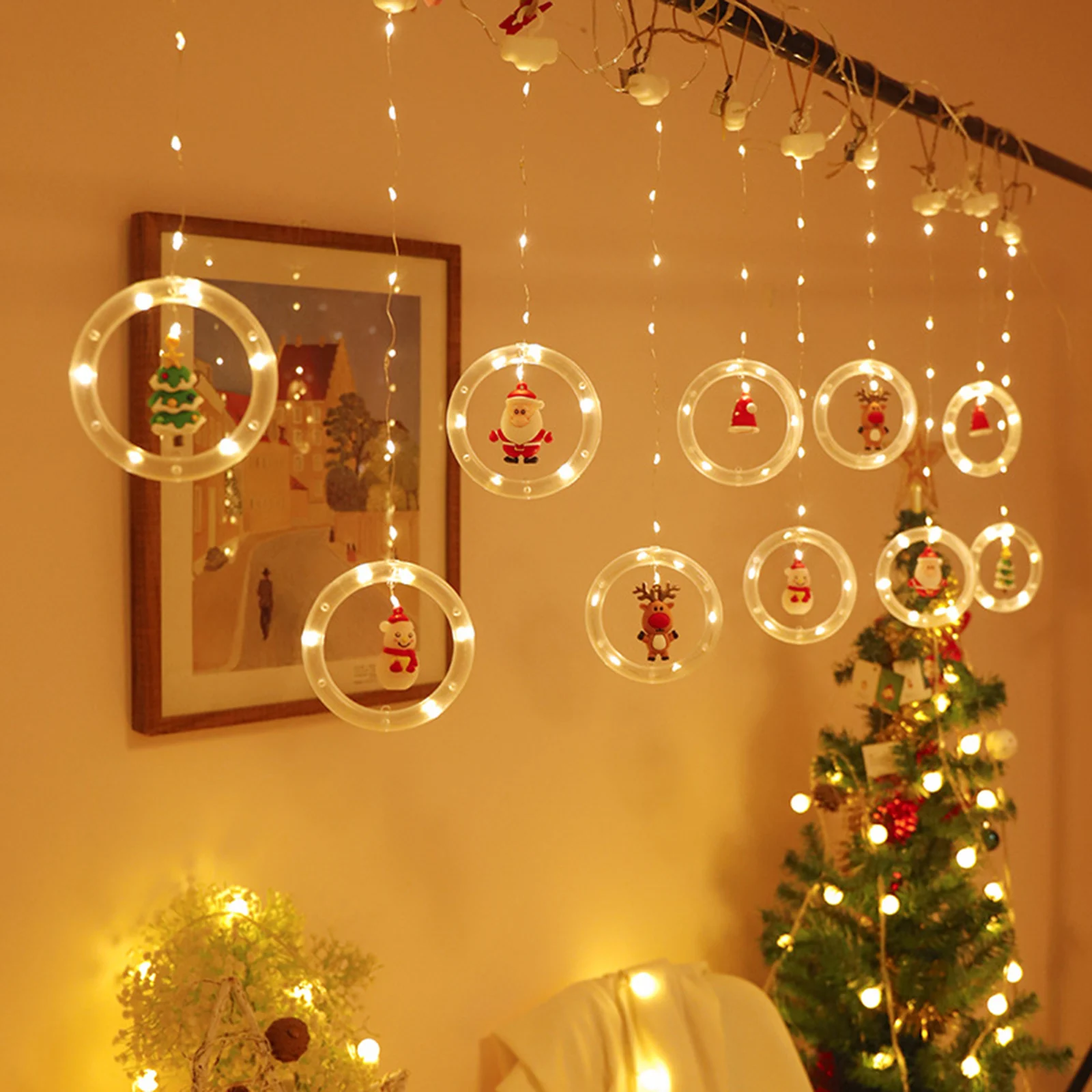 

Рождественская гирлянда-занавеска, световая гирлянда в виде сосулек, светящаяся гирлянда в виде Санта-Клауса, снеговика, лося, Рождественск...