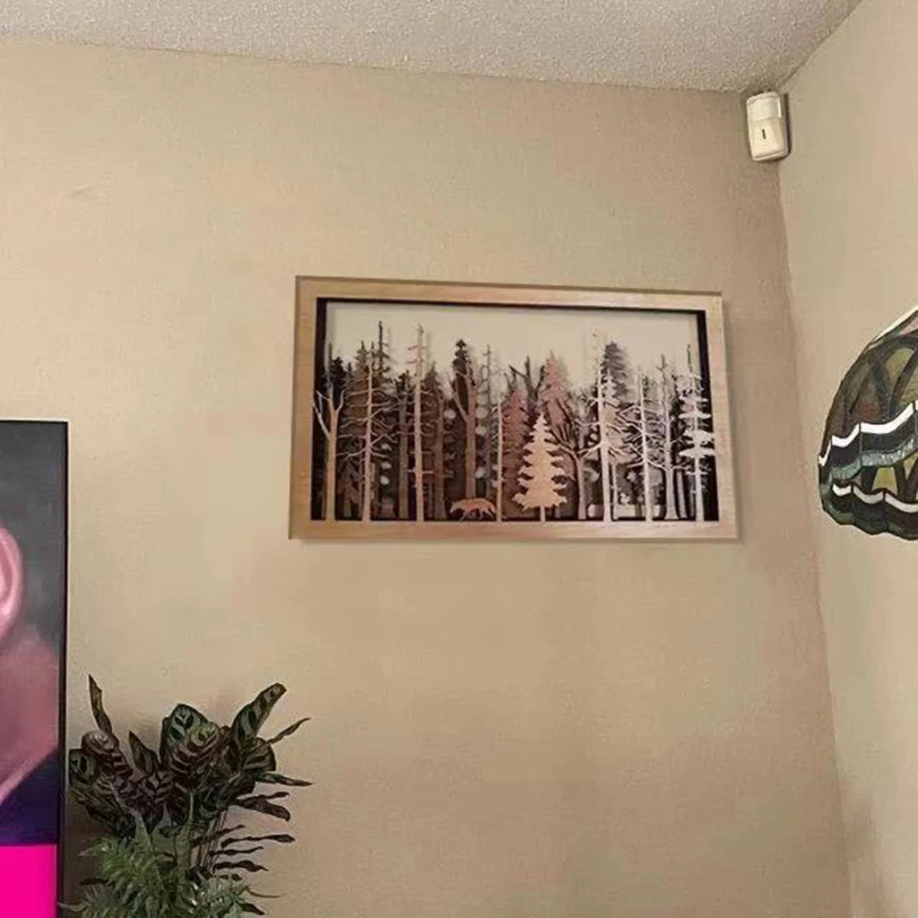 

3D Cut Wooden Frame Wall Plaque Forest Trees Bathroom Decorative