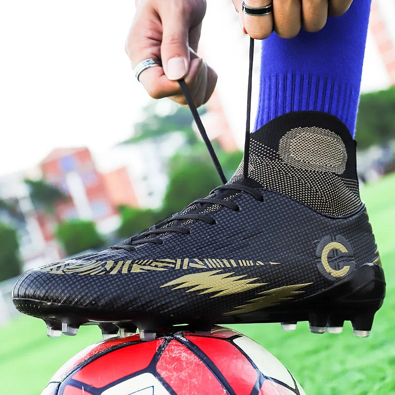 

New Soccer Shoes Men High Top Training Ankle AG/TF Sole Outdoor Cleats Sport Shoes Spike Women Crampon Football Turf Boots Mens