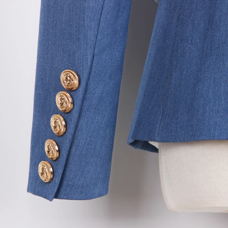 

S-2XL High Quality 2021 New Brand Fashion Dark Blue Imitation Denim Fabric Lapel Long Sleeve Wild Commuter Woman Blazer