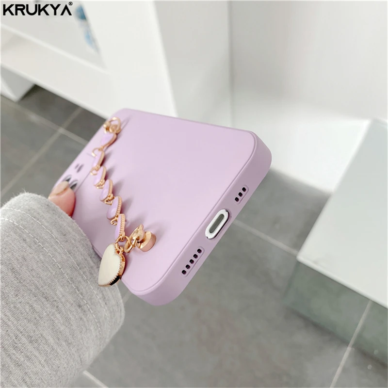 Для OPPO Realmi 8 Pro 7 6 5 C11 C12 C15 C17 V5 V13 C3 C25 X7 XT X2 C21Y Силиконовый мягкий чехол 3D Love Heart Wrist Chain Phone Cover.