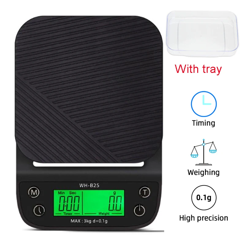 

3000g/0.1g Timer Drip Coffee Scale High Precision Electronic Scales Digital Kitchen Scale With Tray