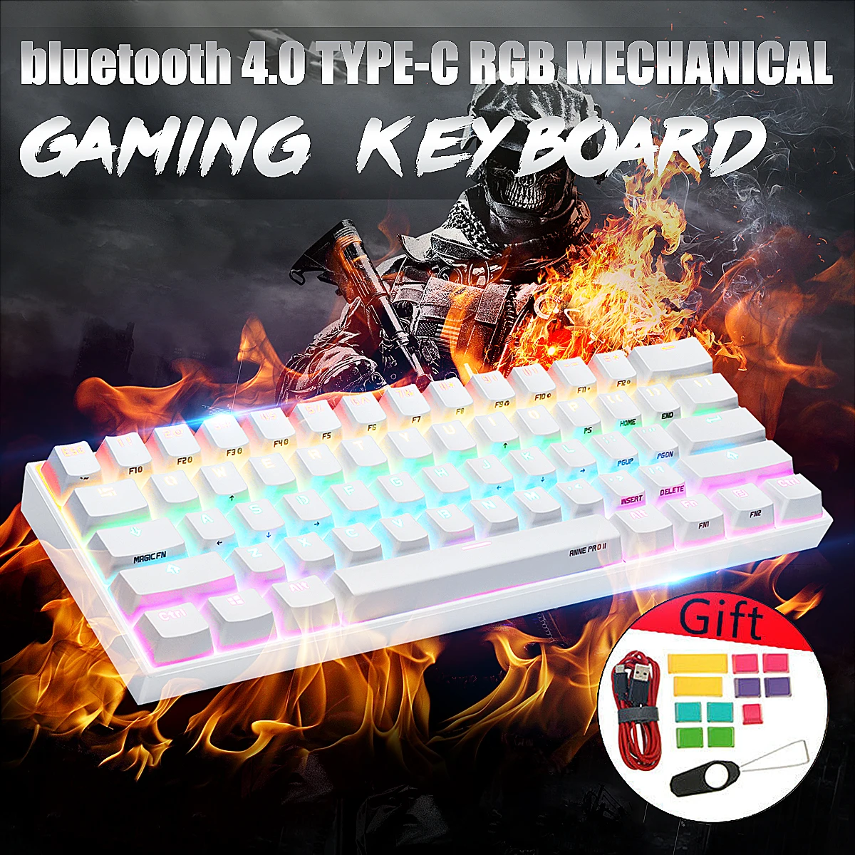 Беспроводная механическая клавиатура ANNE Pro2 bluetooth 60% игровая с красным синим