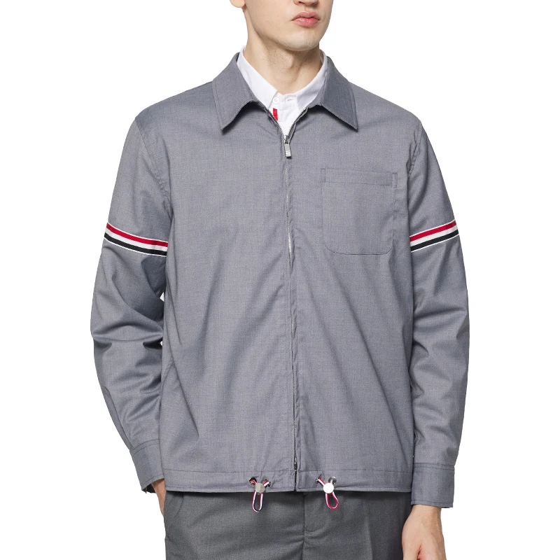 

THOM 2021 TB Fashion Brand Jacket Men Zipper Cardigans Clothing Spring Autumn Arm Stripes Turn Down Collar Solid Casual Coat
