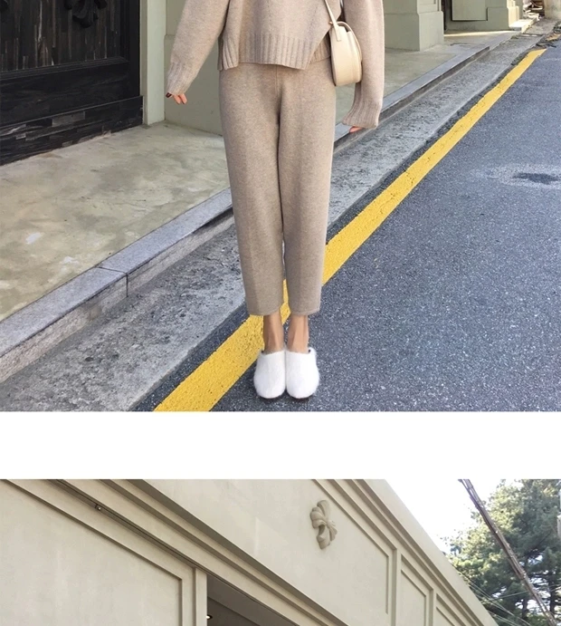 New arrival Autumn winter Knitted Tracksuit Turtleneck Sweatshirts for Women Suit Clothing 2 Pcs Set Knit top Pants suit Female