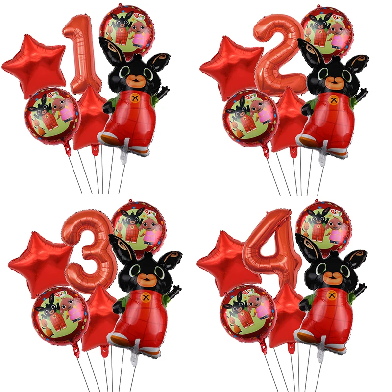 

6pcs Red Rabbit Balloon 32 inch Red Number Foil Balloons 1st Kids Rabbit Theme Birthday Party Decorations Baby Shower Globos