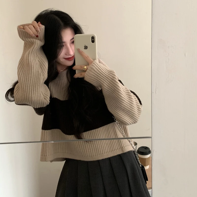 

Anglo-American yuan will qiu dong web celebrity striped brief paragraph sweater long-sleeved sweater coat color