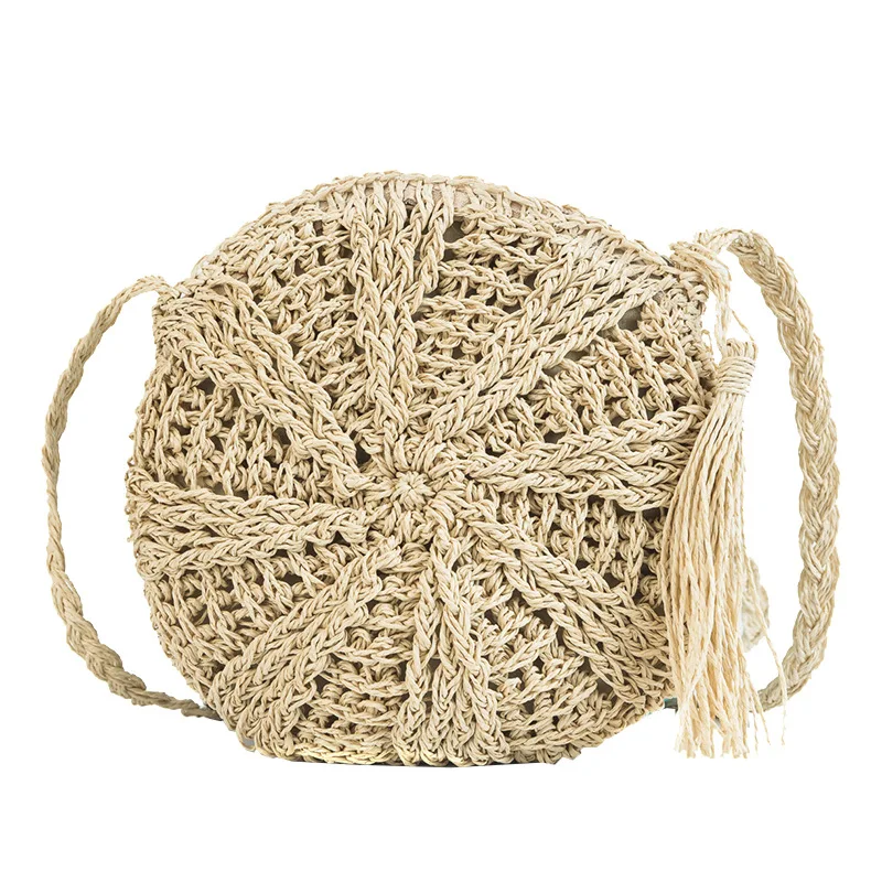 Круглая пляжная сумка из бумажной веревки Летняя мини винтажная соломенная