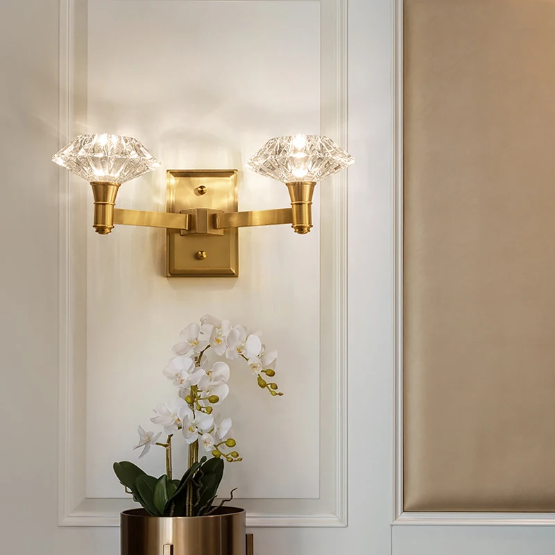 Современная медная настенная лампа FKL полностью медный камень кирпич фоновая