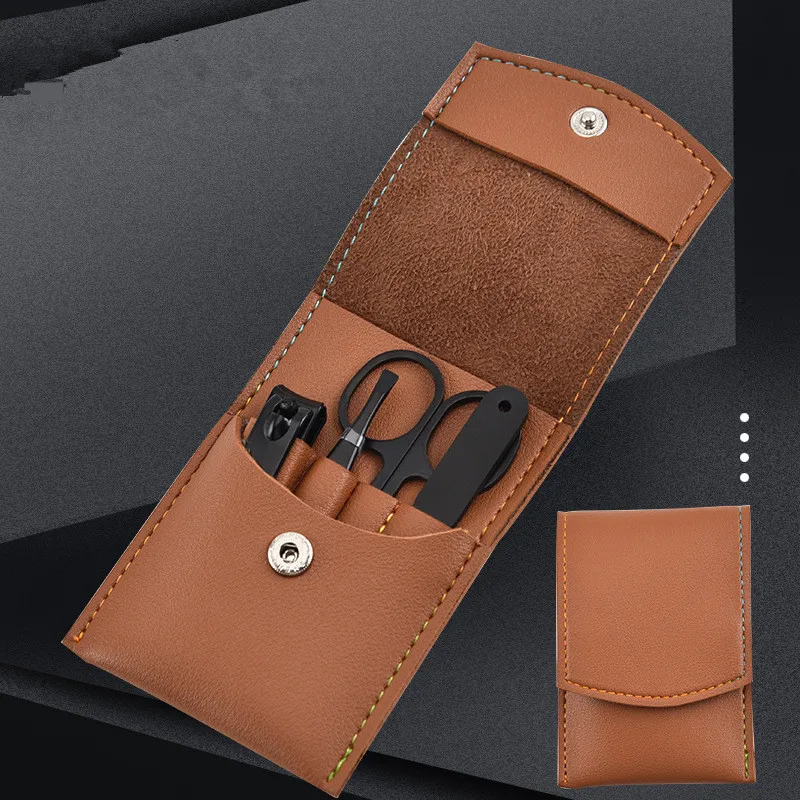 

4pcs Stainless Steel Manicure Pedicure Nail Clipper Cutter Travel Grooming Tool with Leather Case