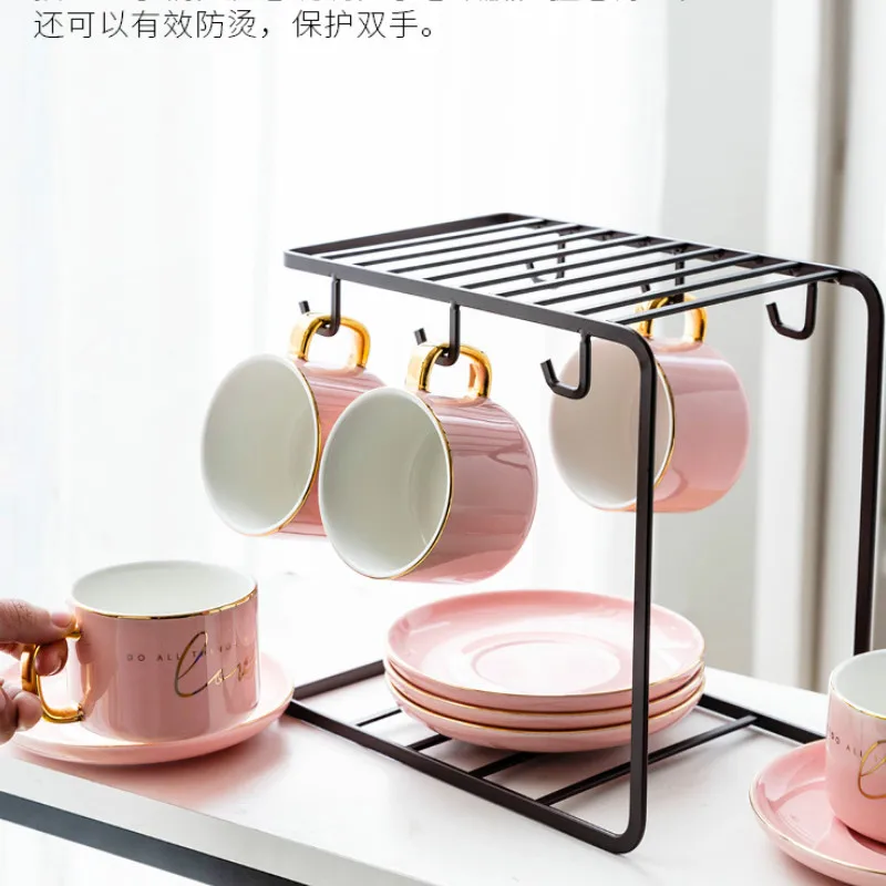 

Luxury Nordic Ceramic Coffee Cup with Spoon Modern Pink Tea Latte Coffee Cups Xicara High Quality Teacup and Saucer Gift MM60BYD