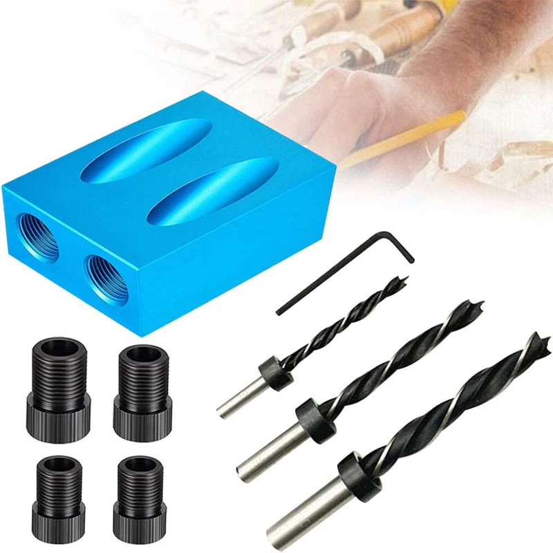 

Woodworking Oblique Hole Locator Drill Bit 15 Degree Angle Drilling Guide Puncher Pocket Hole Screw Jig Dowel Drill Joinery Kit