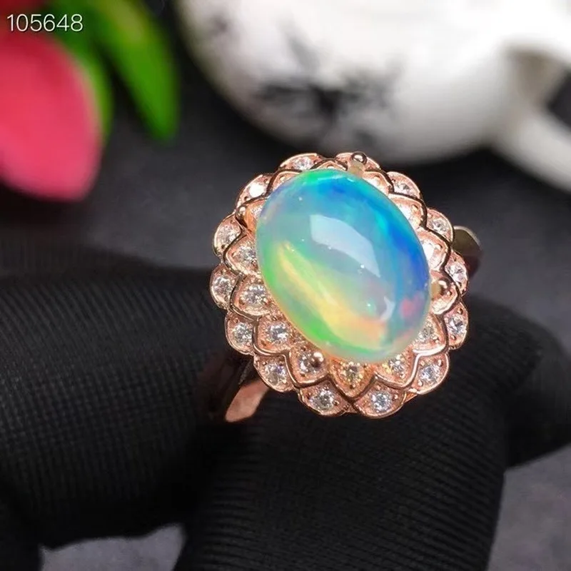 

Opal Ring Real 925 Sterling Silver Fine Jewelry 8*10MM Colorful Natrual Gemstone for Women Birthday Gift Free Ship