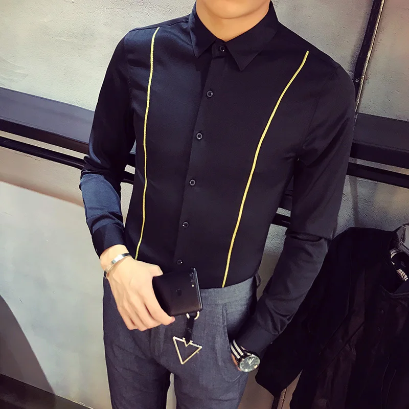 Shirts Men Dress Long Sleeve Vintage Mens Black And White Masculino Gentleman Camisa Slim Fit Masculina | Мужская одежда