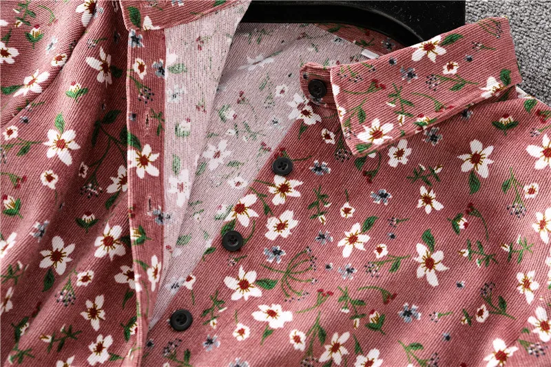 

Autumn Winter Corduroy Dresses Women Long Sleeve High Waist Turn-Down Collar Printed Floral Casual Female Dress Vestidos 2020