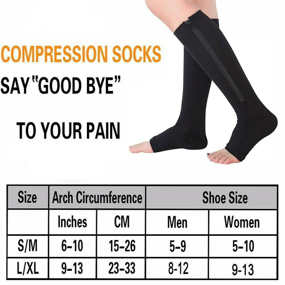 3 Pairs Stockings Pressure Compression Varicose Vein Unisex Knee High Leg Stretch Stocking Relief Pain Nylon Open Toe Design