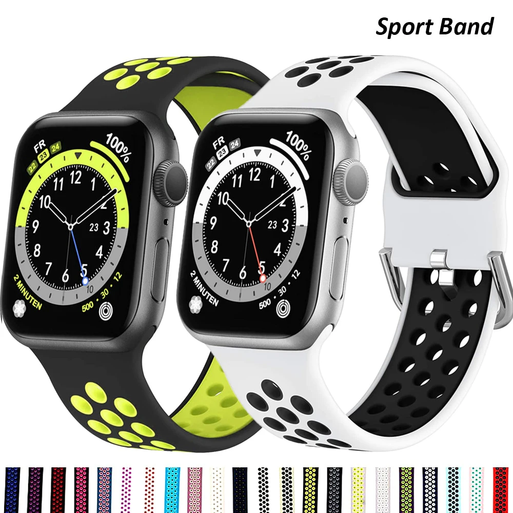 Ремешок силиконовый для Apple Watch band 44 мм 40 38 42 мягкий воздухопроницаемый браслет